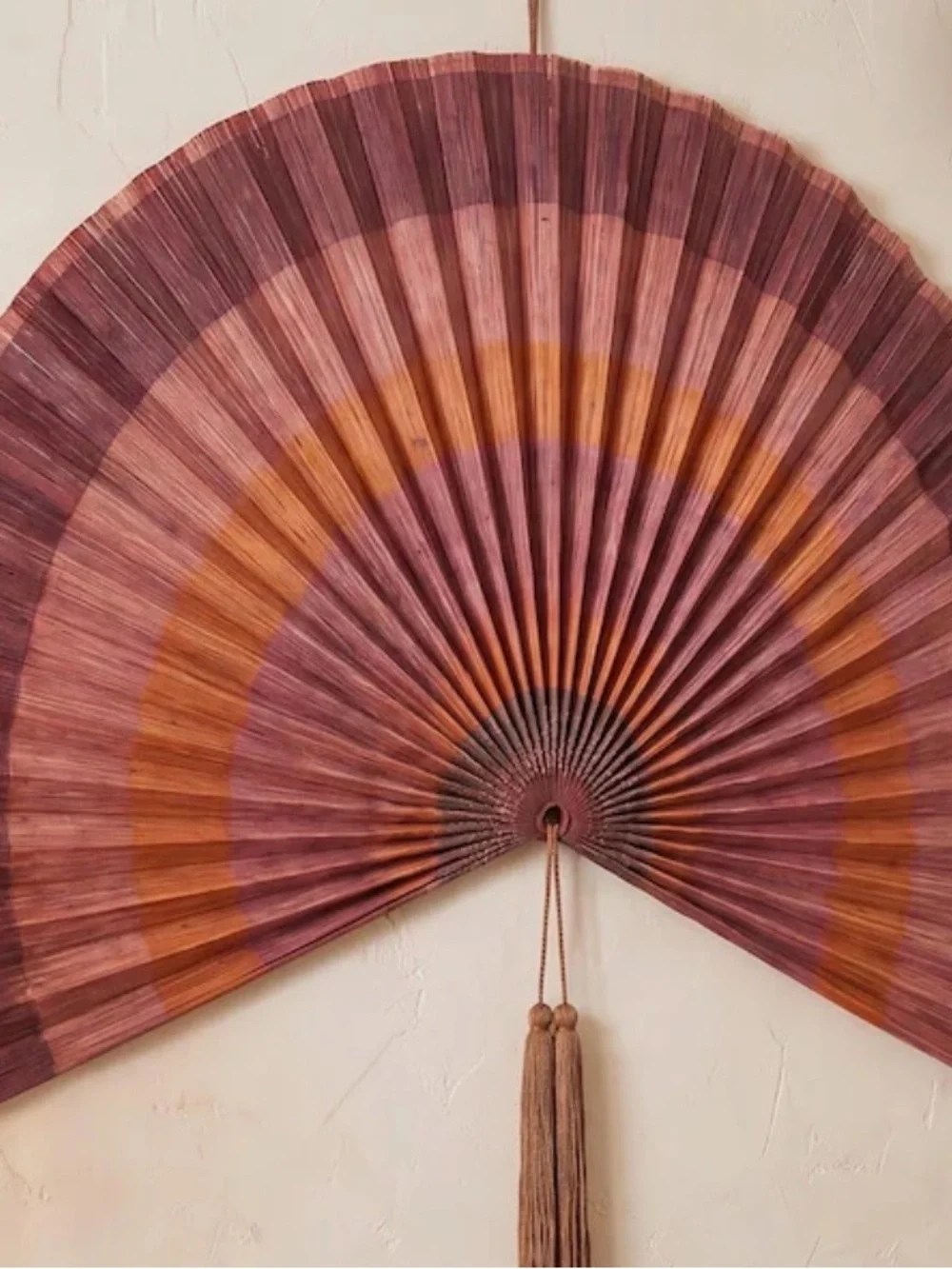 Decorative Red-Pink Wall Fan with Tassel - Elegant Home Accent